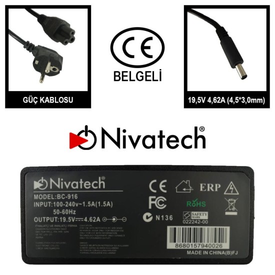 Nivatech BC 916 AC/DC LAPTOP POWER SUPPLY 19,5V 4,62A (4,5*3,0mm) For HP Nivatech BC 916 AC/DC LAPTOP POWER SUPPLY 19,5V 4,62A (4,5*3,0mm) For HP