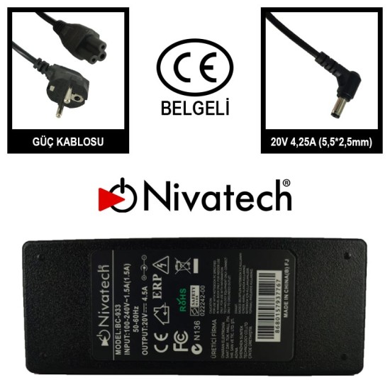 Nivatech BC 933 AC/DC LAPTOP POWER SUPPLY 20V 4,25A (5,5*2,5mm) For LENOVO Nivatech BC 933 AC/DC LAPTOP POWER SUPPLY 20V 4,25A (5,5*2,5mm) For LENOVO