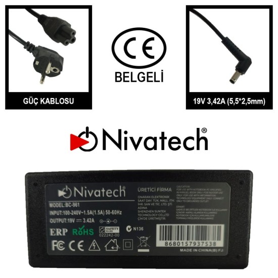 Nivatech BC 961 AC/DC LAPTOP POWER SUPPLY 19V 3,42A (5,5*2,5mm) For STANDART Nivatech BC 961 AC/DC LAPTOP POWER SUPPLY 19V 3,42A (5,5*2,5mm) For STANDART