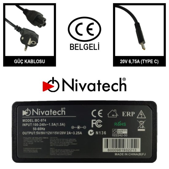 Nivatech BC 974 AC/DC LAPTOP POWER SUPPLY 65W Type C 20V 3,25A/12V 3A/5V 2A For LENOVO Nivatech BC 974 AC/DC LAPTOP POWER SUPPLY 65W Type C 20V 3,25A/12V 3A/5V 2A For LENOVO
