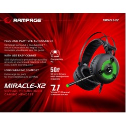 Rampage Miracle-X2 Yeşil Led 7.1 Surround Sound System Mikrofonlu Oyuncu Kulaklığı