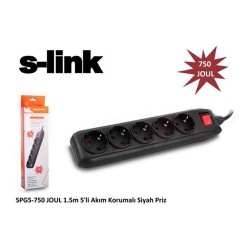 S-link SPG5-750 JOUL 1.5m 5'li Akım Korumalı Siyah Priz S-link SPG5-750 JOUL 1.5m 5'li Akım Korumalı Siyah Priz