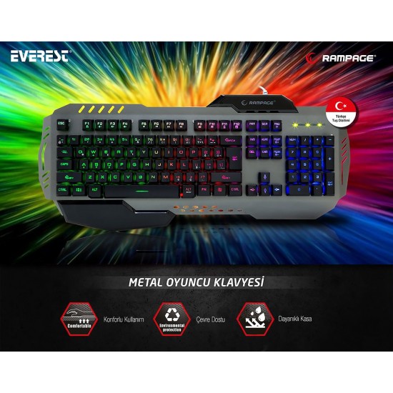 Rampage KB-R79 Gökkuşağı Aydınlatmalı USB Gaming Q Multimedia Klavye